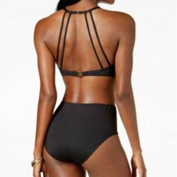 Kenneth Cole High Neck Cutout Bikini Top and Bottom Set Women's Size Small Black - Picture 4 of 12